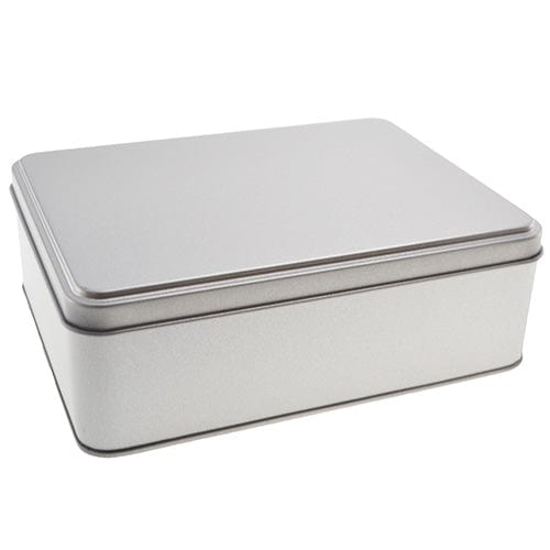 Silver Large Rectangular Step Lid Tin with Either Solid or Clear Lid T2337 - Tinware Direct